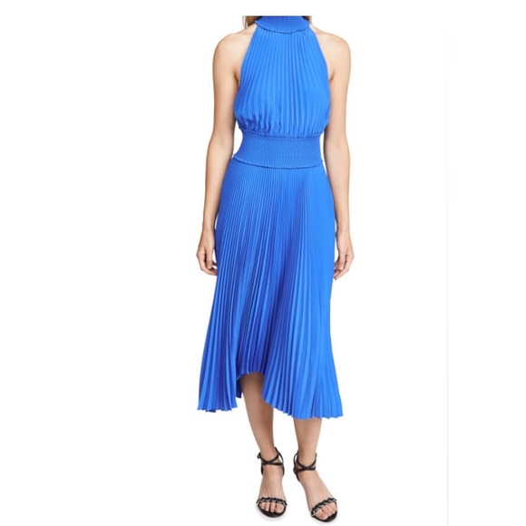 A.L.C. Luxury Renzo Satin Pleated Dress Blue cobalt - Picture 7 of 8